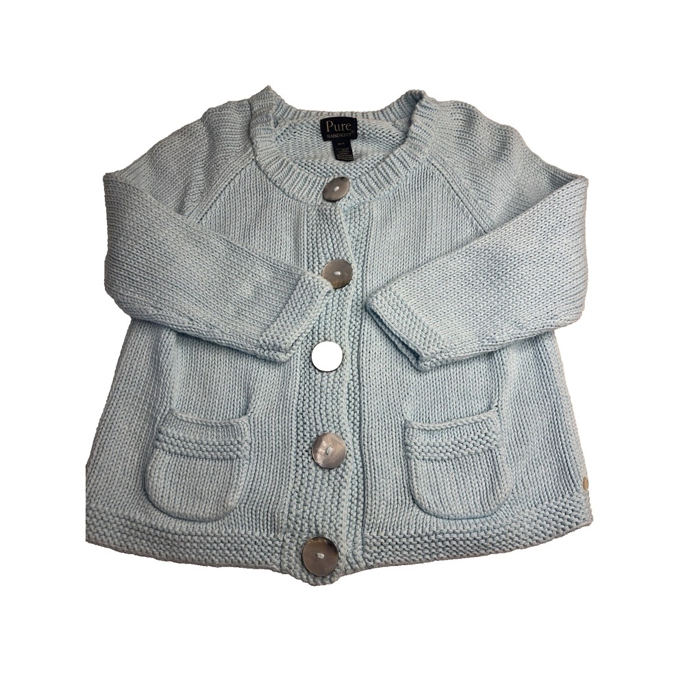 Pure Handknit Cardigan Sweater M/L Blue Cotton Coastal Grandmacore Unique Artsy